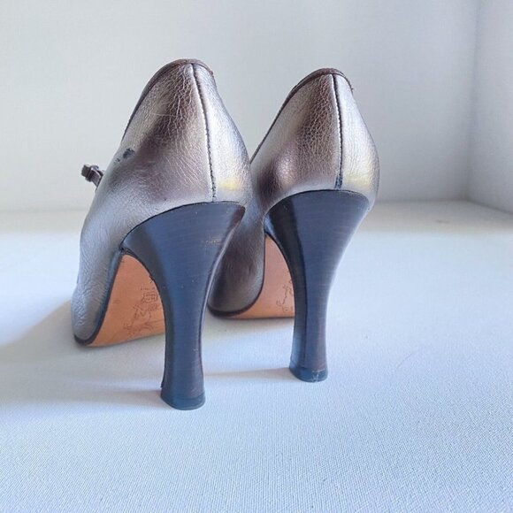 Marni Metallic Gold Mary Jane T Strap Almond Toe  Heels 36.5 - Picture 6 of 8